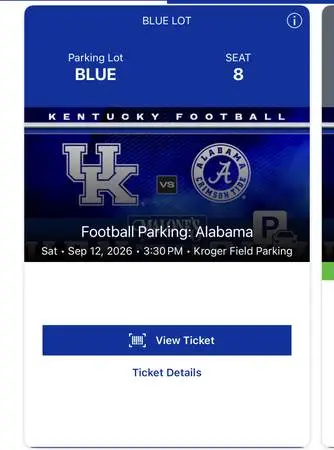 Blue Lot Parking Pass Alabama vs UK Football