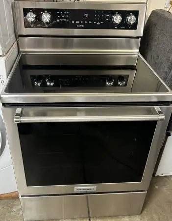 Used Kitchen Aid 5 Burners Glass Top Electric Stove 30” Width