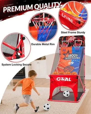 Foldable Basketball Arcade Game for Kids: 2 in 1 Basketball Hoop and S
