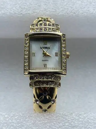 BENRUS LADIES CUFF GOLD TONE RHINESTONE WATCH