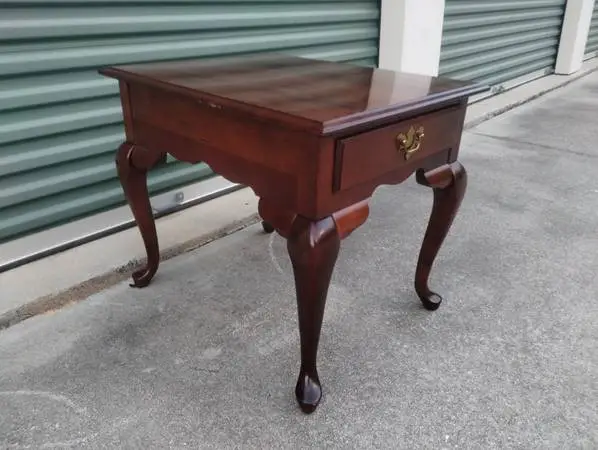 Vintage Broyhill Solid Cherry Side Table w/Queen Anne Legs - NICE!