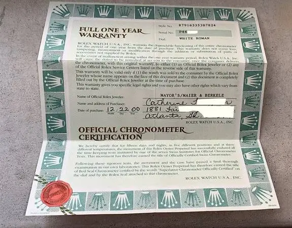 ROLEX Datejust Warranty Certificate Guarantee 2000 Oyster Perpetual