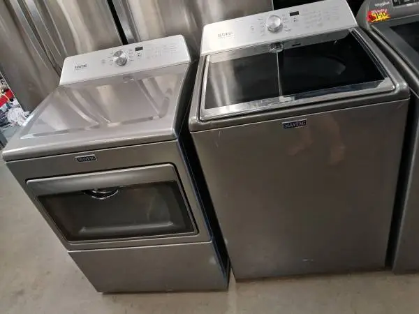 Commercial technology maytag grey top load washer and gas dryer