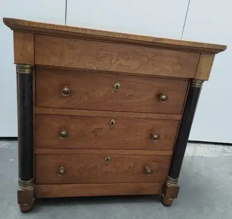 Empire Chest of Drawers in Walnut Veneer, France, 20th century