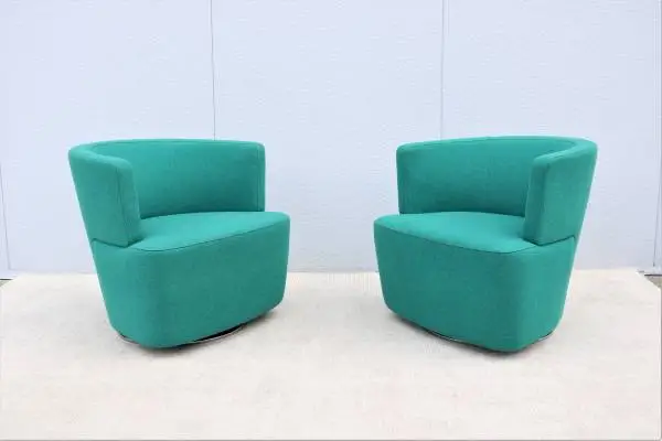 Modern Coalesse Joel Blue Swivel Lounge Chairs by Walter Knoll, a Pair