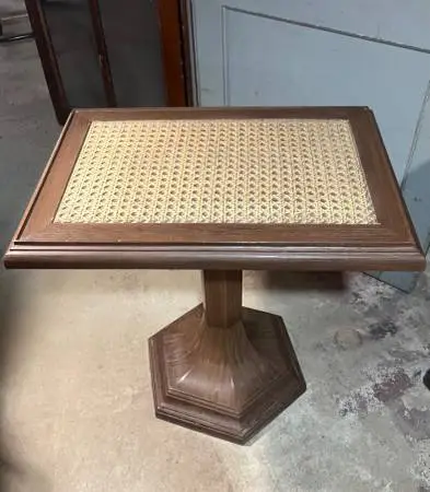 Vintage Resin Table with Cane Top and Pedestal Base