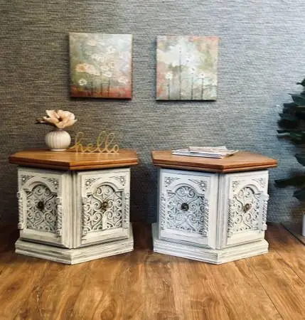 Little cuties!! Set of solid wood, vintage side tables