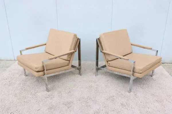 Vintage Cy Mann Leather Lounge Chairs in Milo Baughman Style, a Pair