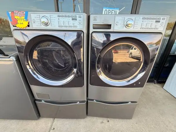 Used Gray Tall Kenmore Washer and Dryer Storage