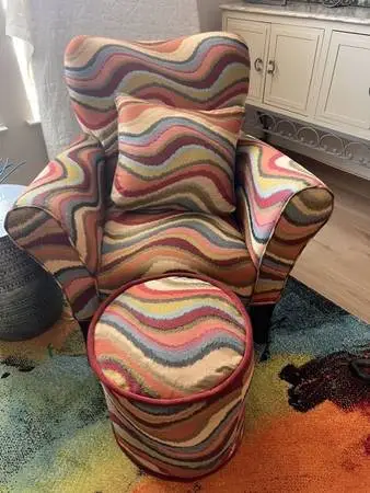 Awesome Funky Multi Colored Chair with Ottoman