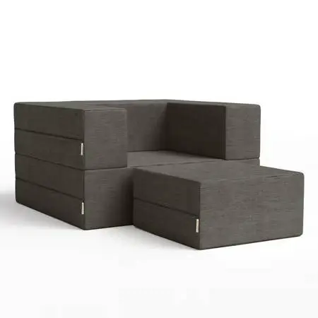 Jaxx Zipline Convertible Sleeper Chair & Ottoman — Charcoal