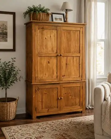 Beautiful solid wood cabinet with a warm, natural wood finish and plenty of stor
