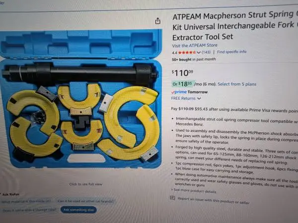 Macpherson Strut Spring Compressor Kit Universal Interchangeable Fork