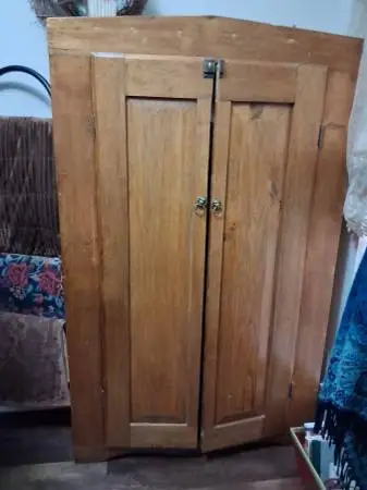 Handmade 71in. tall, 45in. wide, 16in. deep Antique wood cupboard