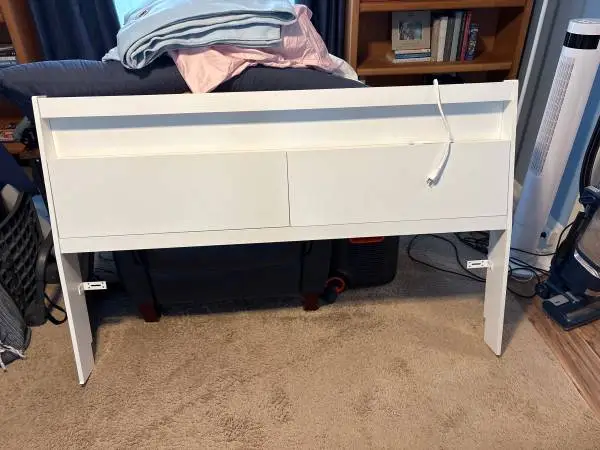 White headboard - queen - with storage and outlets