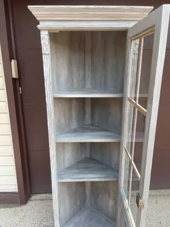 BEAUTIFUL WOOD CORNER CURIO CABINET 70 INCHES Tall