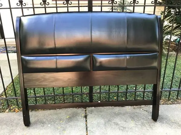 Queen size faux leather headboard wood legs