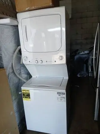 Ge white 27 stackable washer and gas dryer