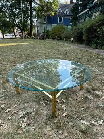 Vintage mid century modern brass and glass top coffee table