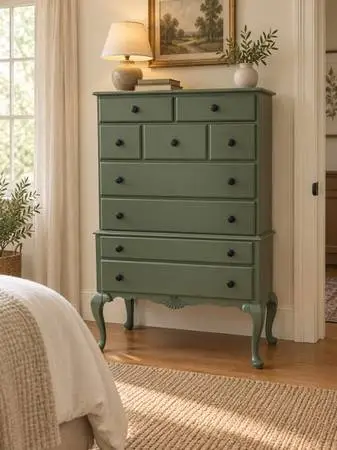 Green tall highboy dresser, solid wood