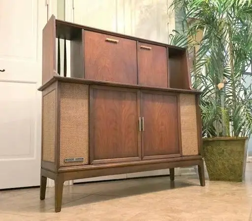 ►Mid Century Modern Stereo Record Player Console BLUETOOTH Enabled