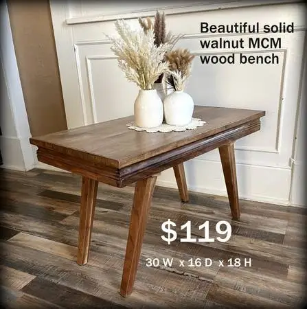 GORGEOUS SOLID WALNUT MCM BENCH/TABLE