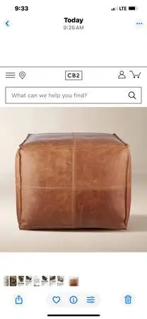 CB2 BROWN LEATHER POUF OTTOMAN