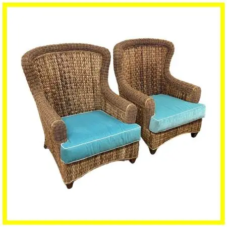 Rattan Wingback Mid 20th Century Chairs, Pair