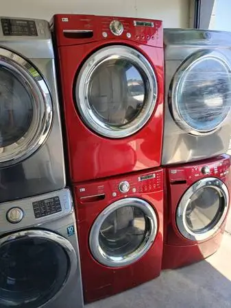 Lg cherry red front load washer and gas dryer
