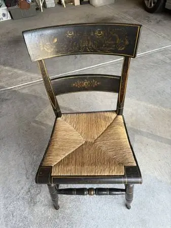 Antique Hitchcock Rush Seat Chair Hand Stenciled Painted EXC OLD COND