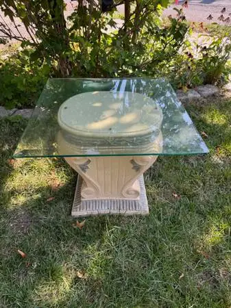 Vintage Plaster and glass top end table