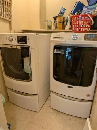 Maytag Front Load Washer & Dryer Set w/ Pedest, Washer Works, Dryer Needs Repair