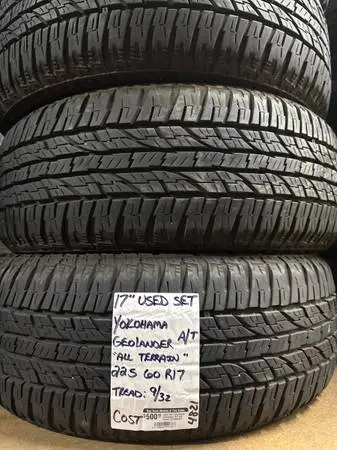 Set of 17” Yokohama All Terrain A/T Tires 225/60R17