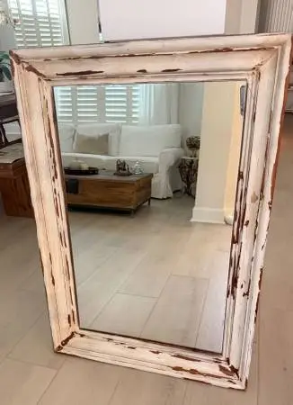 Distressed white mirror - solid wood - beach - farmhouse