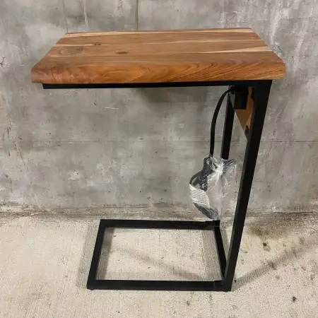 C Shaped End Table with Charging Station with USB Port Outlets, Slide