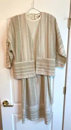 C&R Beige striped Jacket and Belted Dress - Vintage Womens Clothing