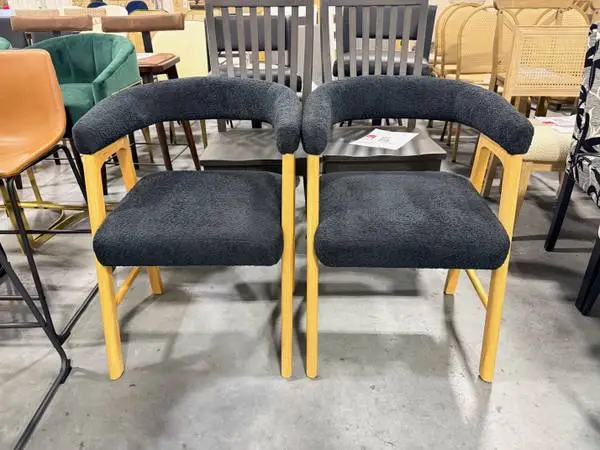 Ezra Modern Solid Wood Dining Chair Black Boucle Upholstery (Set Of 2)