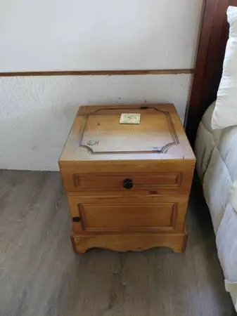 Pine wood storage table on rollers