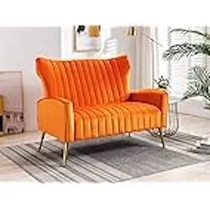 Velvet Couch Modern Wingback Loveseat Sofa Gold Legs Orange