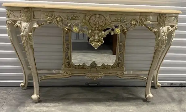⭐️* Rare * Vintage Luis XV Luxury Marble Top Table & Mirror Set *⭐️ On