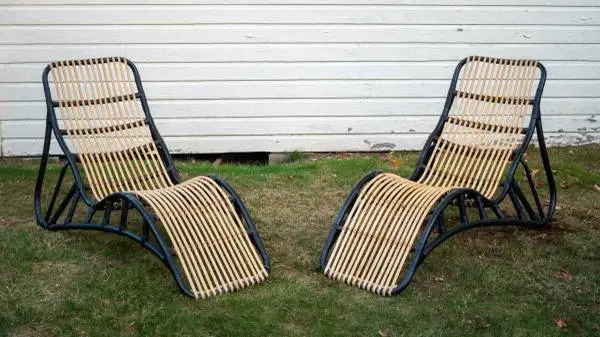 Rare Ikea Nipprig Rattan Chaise Lounge Chairs by Nike Karlsson - pair