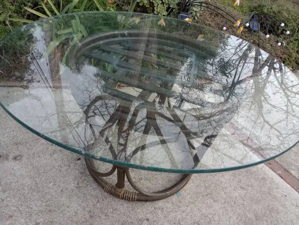 VINTAGE RATTAN TABLE GLASS TOP BAMBOO