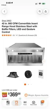 Vikio 42 inch vent hood & dehumidifiers