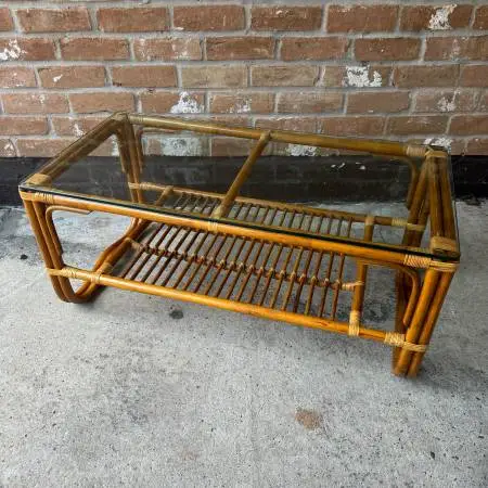 Vintage Palm Beach 2 Strand Rattan Bamboo Coffee Table Style of Franco