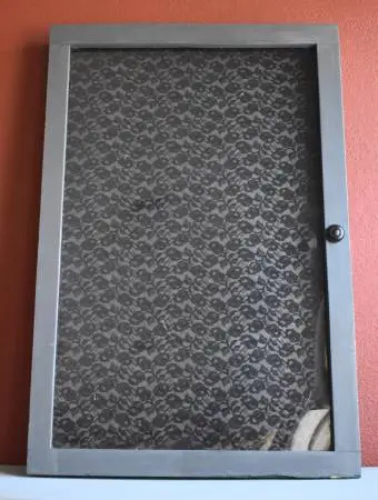 Wall Mount Shadow Display Box Wood w/ Black Lace Background