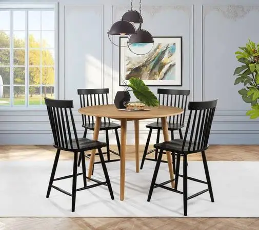 **New Counter-Height Round Dining Room Table with Contrasting Chairs**