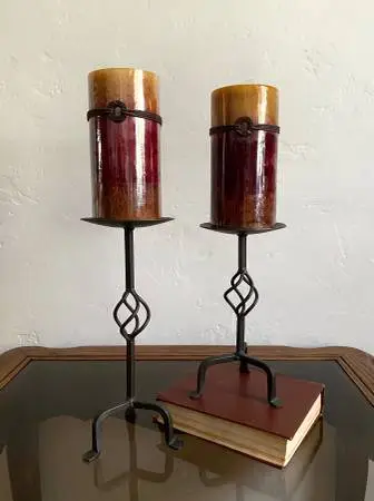 Vintage Mid-Century Wrought Iron Twisted Pillar Candle Holders