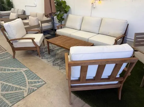Teak Outdoor Patio Furniture Conversation Set Sunbrella Cushion *New*