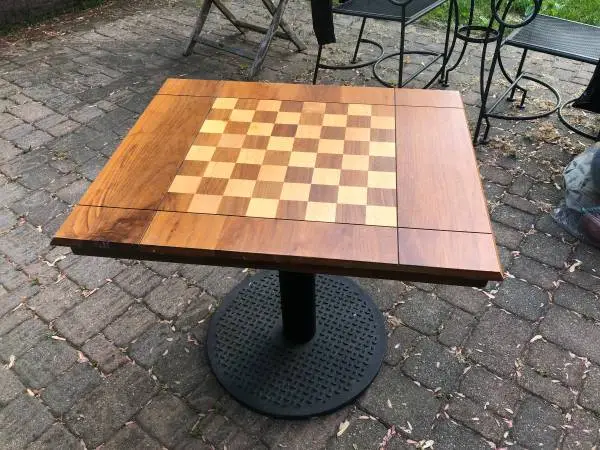 Vintage Drueke Solid Walnut and Birch Parquetry wood chess board table