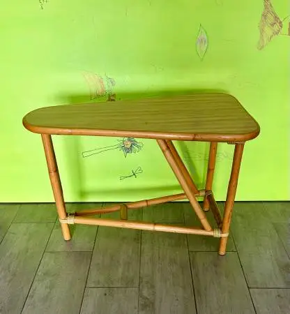 Bamboo Rattan Tiki Wedge Triangle Side Corner Table